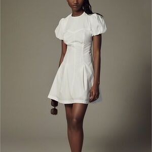 Anthropologie White Puff Sleeve A-line Mini Dress